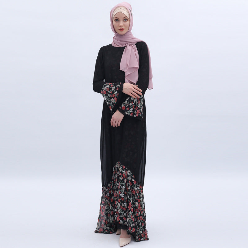 Chiffon Printed Mermaid Muslim Female Robe On Both Sides